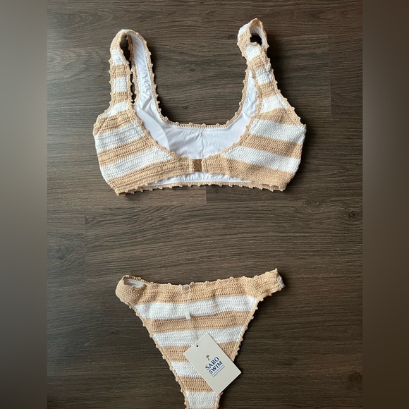 Sabo Skirt crochet bikini, white/beige stripes, size S bottom and M top - Picture 3 of 3